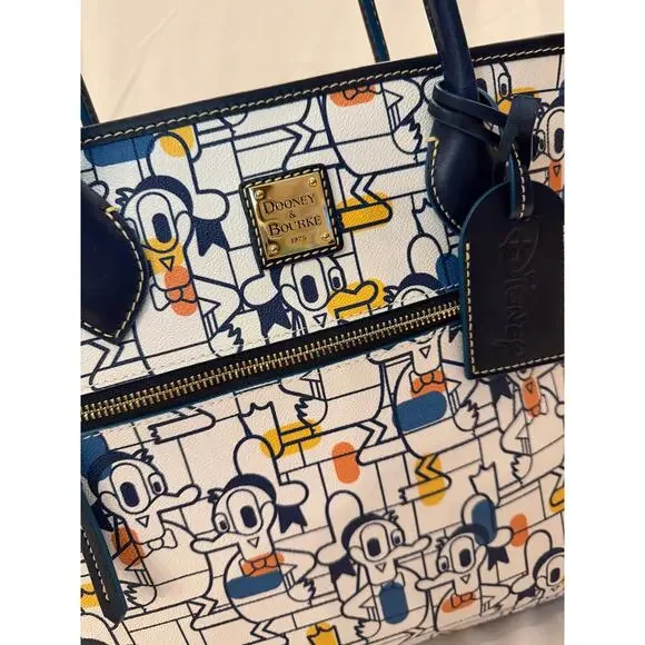 Disney Dooney & Bourke Donald Duck Tote Bag, Blue Leather Trim, Zip Top - Picture 2 of 5